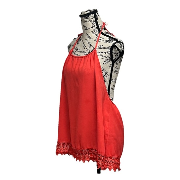 Crochet Hem Sheer Halter Blouse Beach Boho Peasent Hippie Coastal Rodeo Cowgirl - Picture 2 of 8